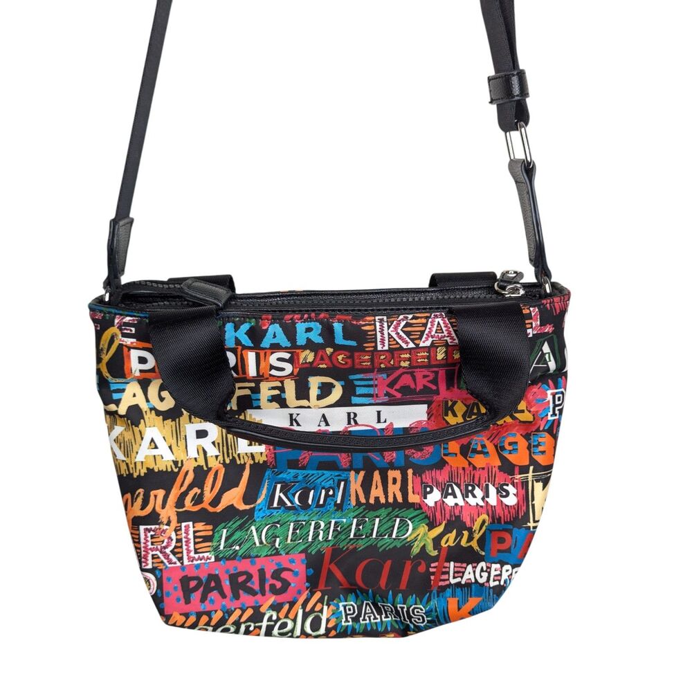 KARL LAGERFELD PARIS Multi Color Graffiti Crossbody Bag Purse Medium Coforful